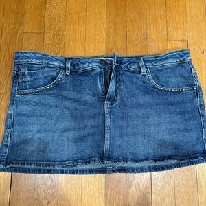 Garage Blue Denim Mini Skirt with Studded Pocket Trim